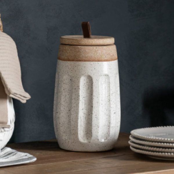Cayuga Earthenware Lidded Jar In Natural And White | Bed Sava