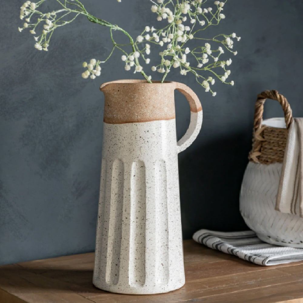 Cayuga Earthenware Pitcher Vase In Natural And White