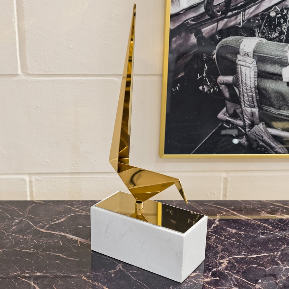 Cayuga Long Tailed Tit On Small Marble Plinth Ornament In Gold