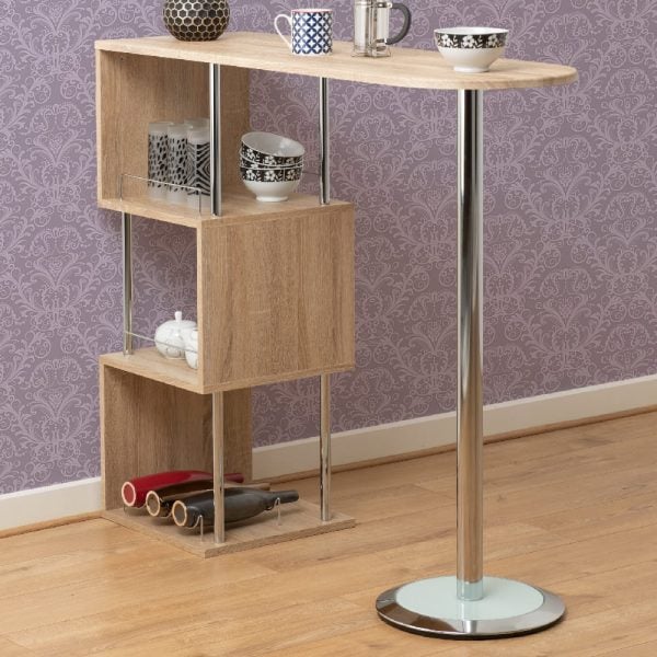 Cayuta Wooden Bar Table With 3 Shelves In Oak | Bed Sava