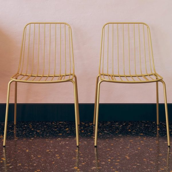 Cedar Gold Metal Dining Chairs In Pair | Bed Sava