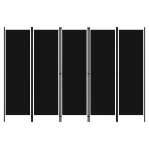Celina Fabric 5 Panels 250cm x 180cm Room Divider In Black | Bed Sava