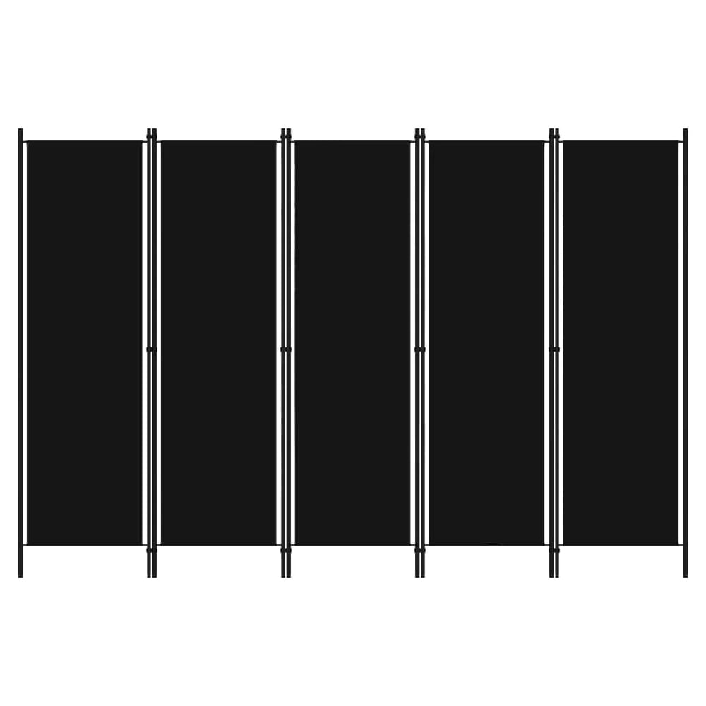 Celina Fabric 5 Panels 250cm x 180cm Room Divider In Black