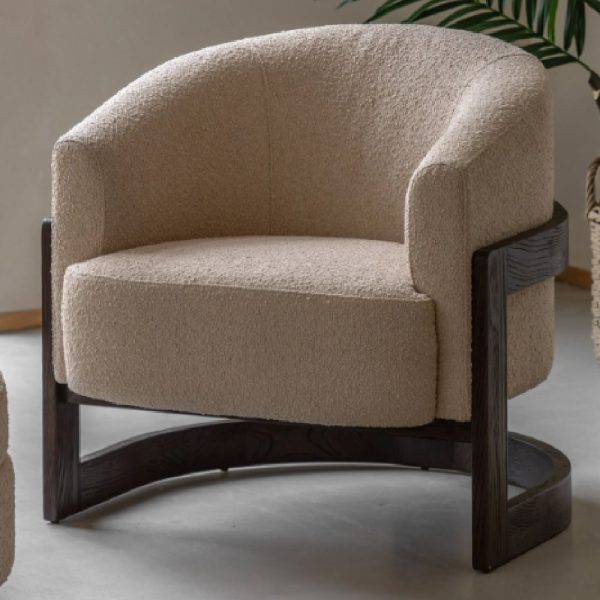 Celina Fabric Armchair With Wooden Frame In Cream | Bed Sava