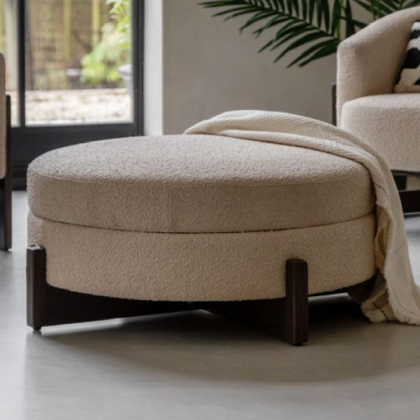 Celina Fabric Footstool With Wooden Frame In Cream | Bed Sava
