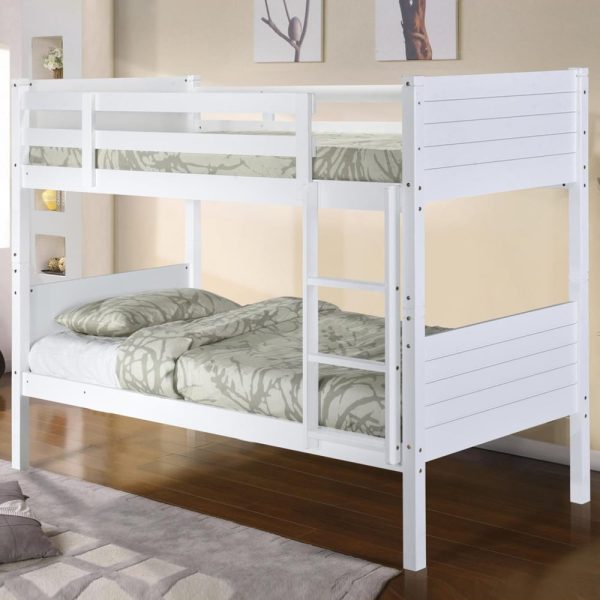 Celina Wooden Bunk Bed With Ladder In White | Bed Sava