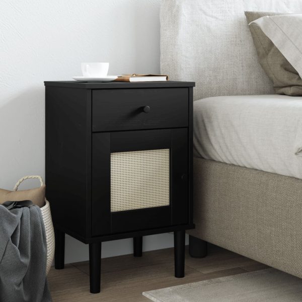Celle Pinewood Bedside Cabinet With 1 Door 1 Drawer In Black | Bed Sava