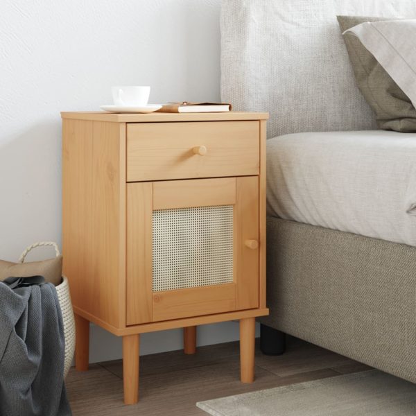 Celle Pinewood Bedside Cabinet With 1 Door 1 Drawer In Brown | Bed Sava