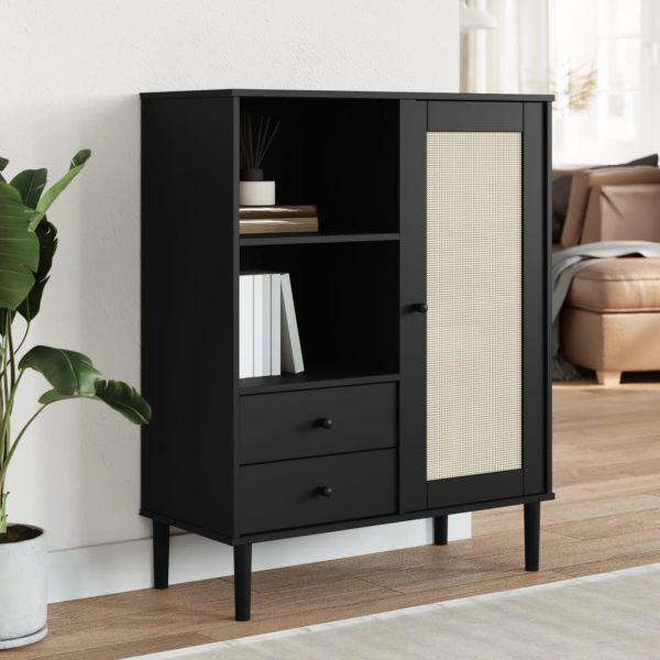 Celle Pinewood Highboard With 1 Door 2 Drawers In Black | Bed Sava