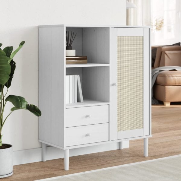 Celle Pinewood Highboard With 1 Door 2 Drawers In White | Bed Sava