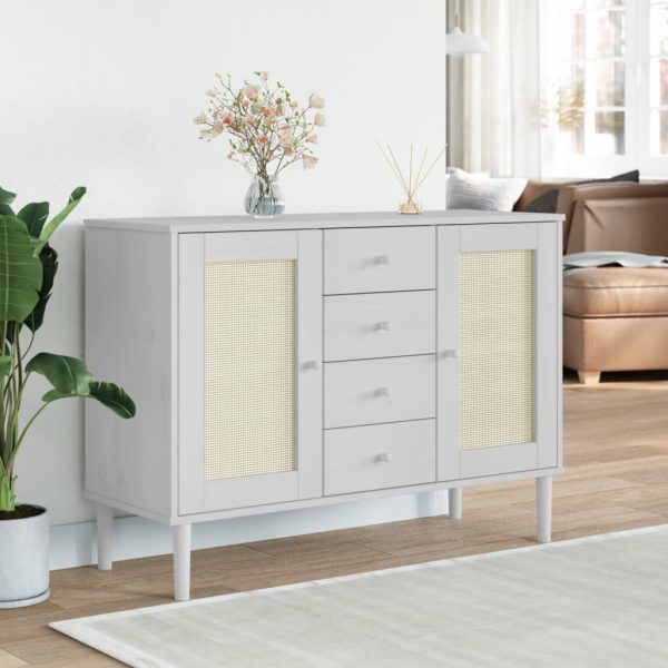 Celle Pinewood Sideboard With 2 Doors 4 Drawers In White | Bed Sava