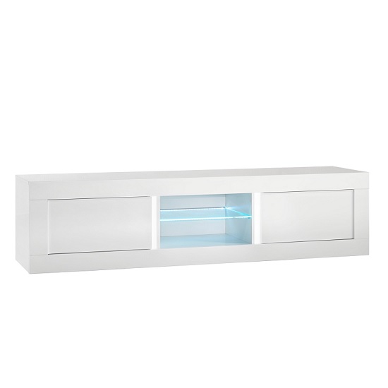 Celtic TV Stand Large In White High Gloss With LED Lighting | Bed Sava