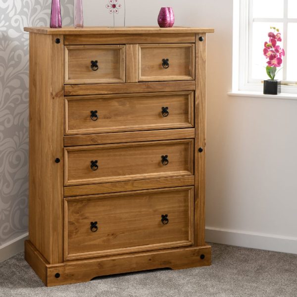 Central Wooden Chest Of 5 Drawers In Oak | Bed Sava
