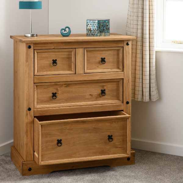 Central Wooden Chest Of 4 Drawers Wide In Oak | Bed Sava