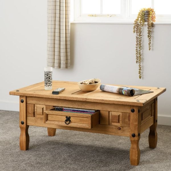Central Wooden Coffee Table With 1 Drawer In Oak | Bed Sava