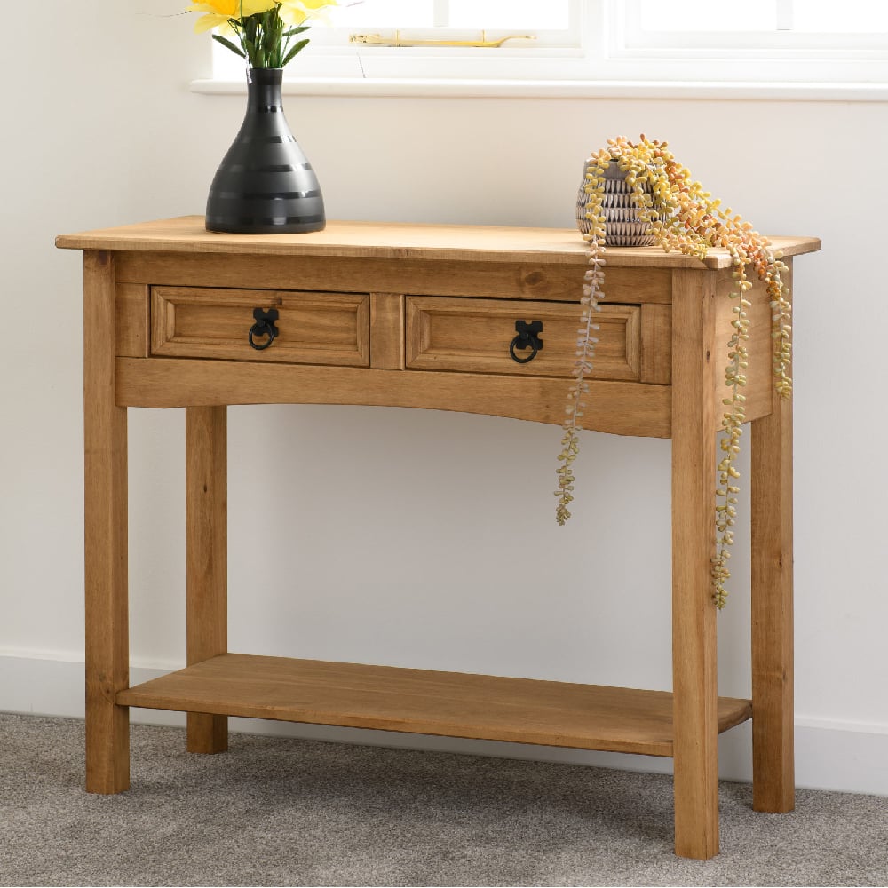 Central Wooden Console Table With 2 Drawers In Oak | Bed Sava