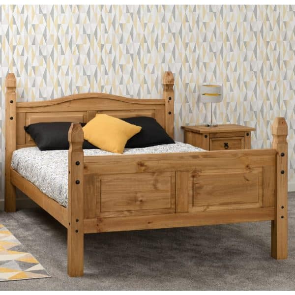 Central Wooden High Foot Double Bed In Oak | Bed Sava