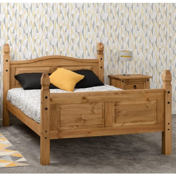 Central Wooden High Foot Double Bed In Oak | Bed Sava