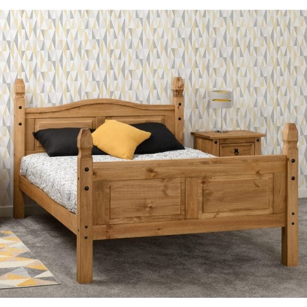 Central Wooden High Foot King Size Bed In Oak | Bed Sava