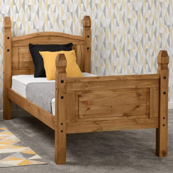 Central Wooden High Foot Single Bed In Oak | Bed Sava