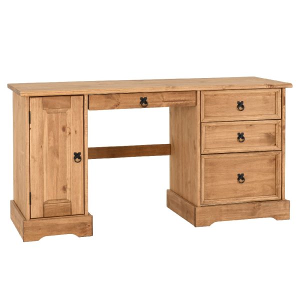Central Wooden Laptop Desk With 3 Drawers In Oak | Bed Sava