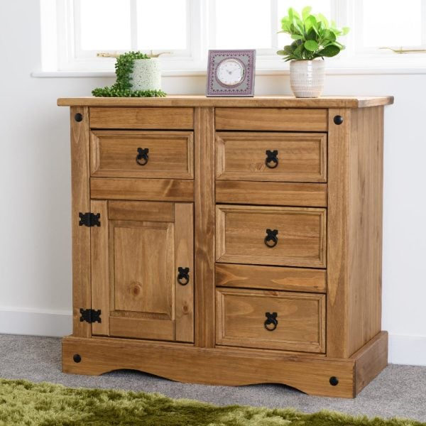 Central Wooden Sideboard With 1 Door 4 Drawers In Oak | Bed Sava