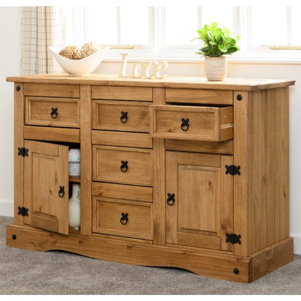 Central Wooden Sideboard With 2 Doors 5 Drawers In Oak | Bed Sava