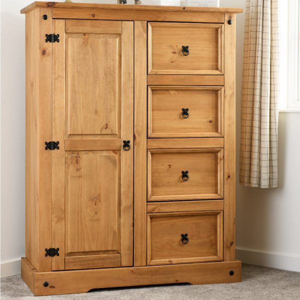 Central Wooden Wardrobe With 1 Door 4 Drawers In Oak | Bed Sava
