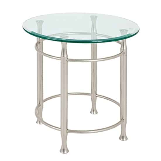 Cerrito Round Clear Glass Side Table With Stainless Steel Base | Bed Sava