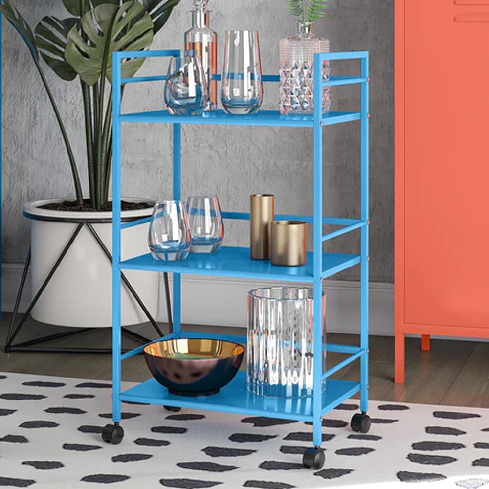 Cerritos Metal Drinks Serving Trolley With 3 Shelves In Blue