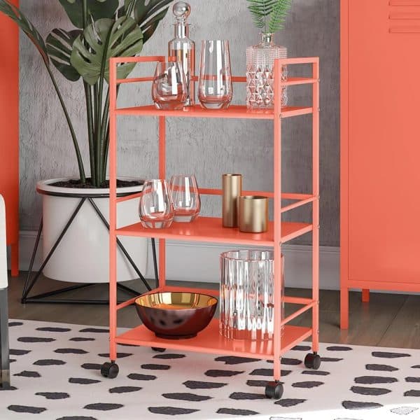 Cerritos Metal Drinks Serving Trolley With 3 Shelves In Orange | Bed Sava