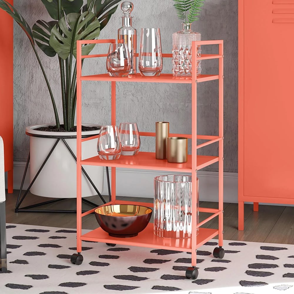 Cerritos Metal Drinks Serving Trolley With 3 Shelves In Orange