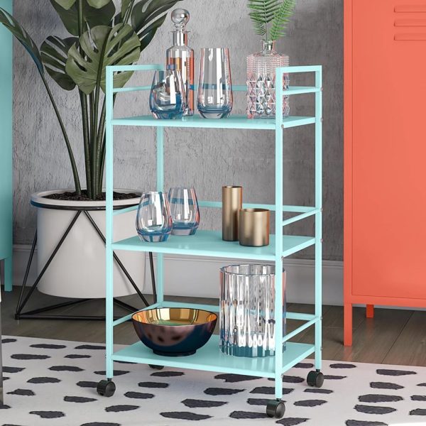 Cerritos Metal Drinks Serving Trolley With 3 Shelves In Spearmint | Bed Sava