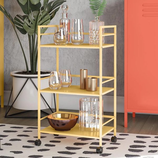 Cerritos Metal Drinks Serving Trolley With 3 Shelves In Yellow | Bed Sava