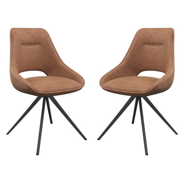 Cerritos Tan Faux Leather Dining Chairs In Pair | Bed Sava