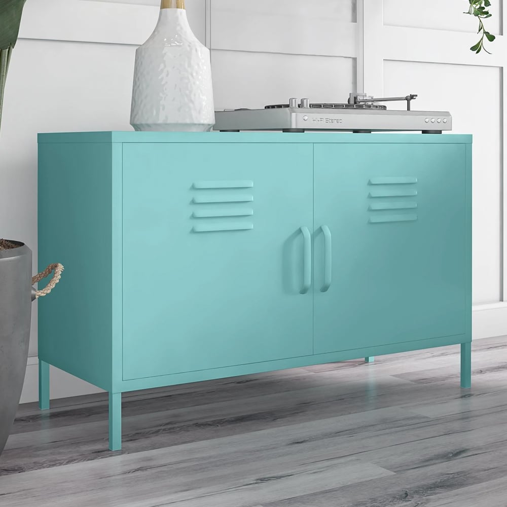 Cerritos Wide Metal Storage Cabinet With 2 Doors In Spearmint