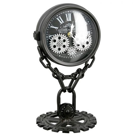 Chain Glass Table Clock With Black And Silver Metal Frame | Bed Sava