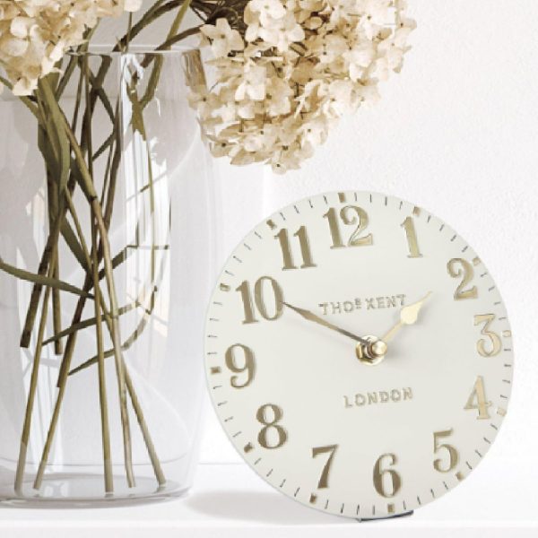 Chantilly Small Metal Mantel Clock In Oatmeal | Bed Sava