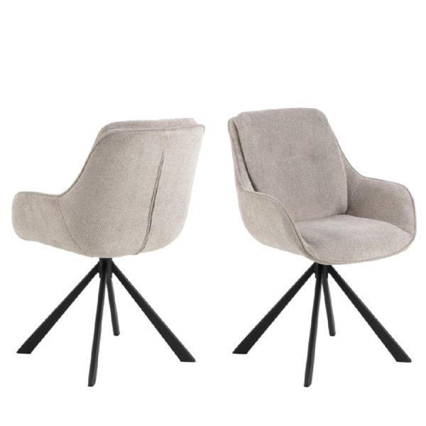 Chanute Sand Fabric Dining Chairs With Black Legs In Pair | Bed Sava