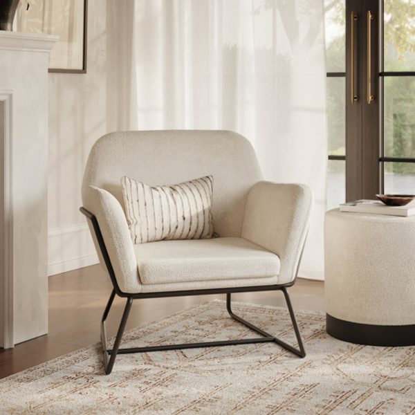 Charles Fabric Armchair With Black Frame In Ivory | Bed Sava