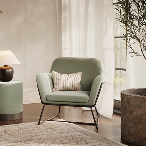 Charles Velvet Armchair With Black Frame In Green | Bed Sava