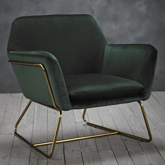 Charlies Velvet Armchair With Gold Frame In Racing Green | Bed Sava
