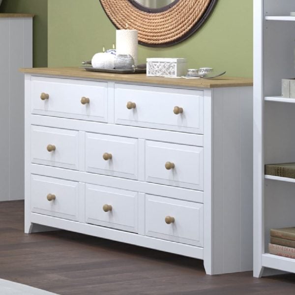 Chatfield Wooden Chest Of 8 Drawers In White And Oak | Bed Sava