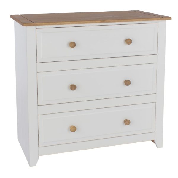 Chatfield Wooden Chest Of 3 Drawers In White And Oak | Bed Sava