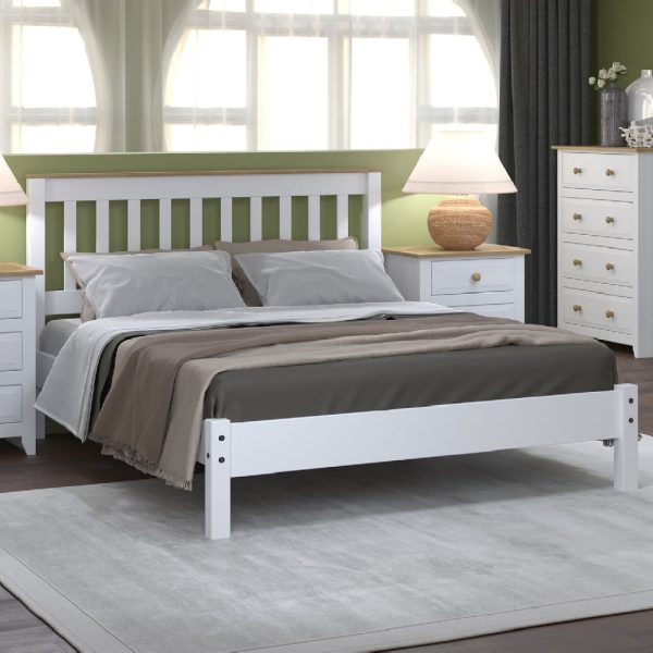 Chatfield Wooden Low End Double Bed In White And Oak | Bed Sava