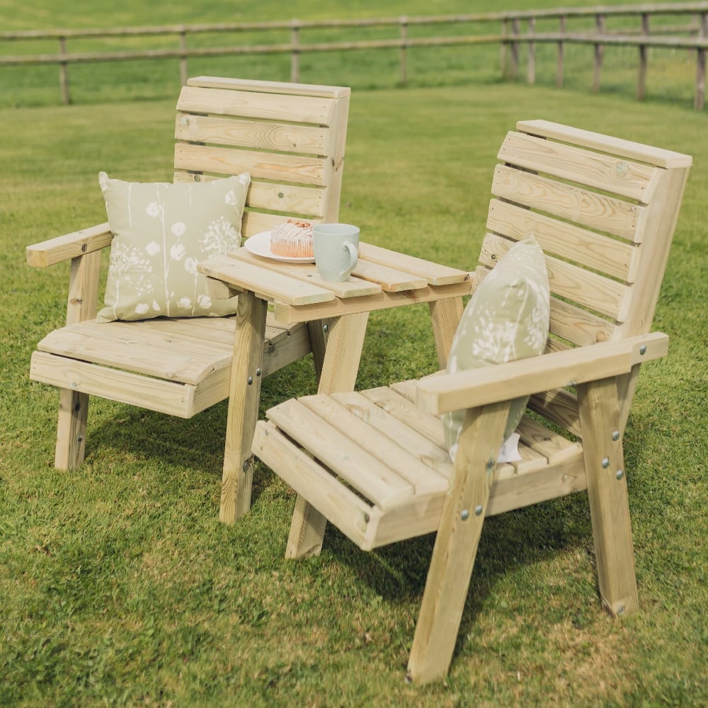 Chatham Wooden Garden Angled Love Seats In Natural