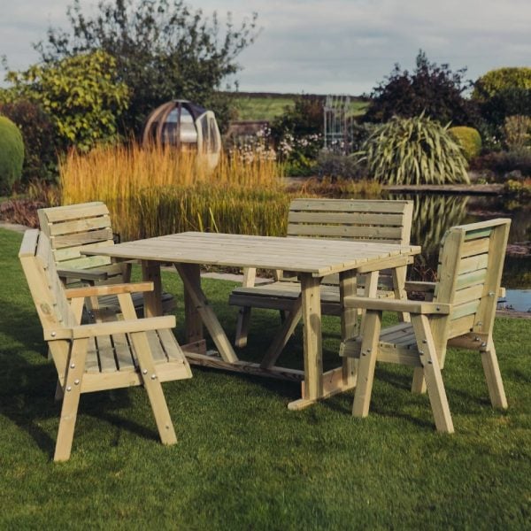 Chatham Wooden Garden Dining Set With 2 Bench 2 Chair In Natural | Bed Sava