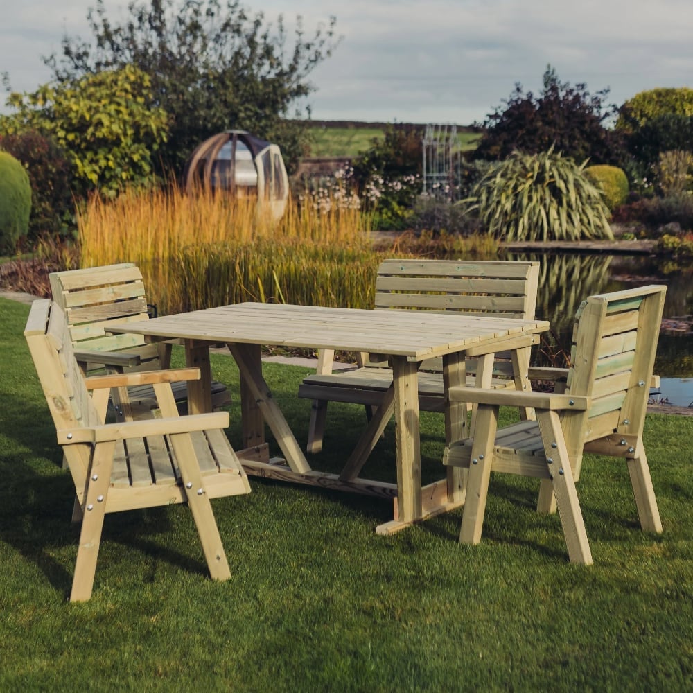 Chatham Wooden Garden Dining Set With 2 Bench 2 Chair In Natural