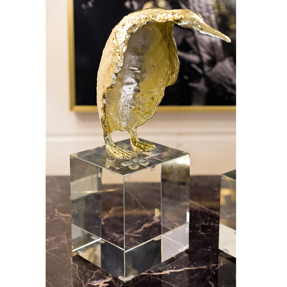 Chelan Large Penguin On Crystal Plinth Ornament In Gold