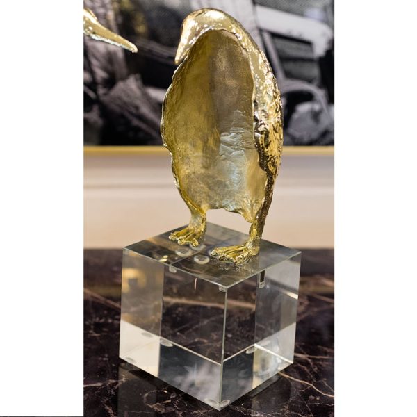 Chelan Small Penguin On Crystal Plinth Ornament In Gold | Bed Sava